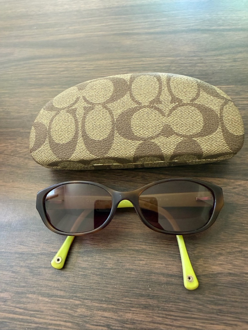 COACH Brown Gradient Lens Sunglasses with Lime Green Arms - Picture 10 of 10